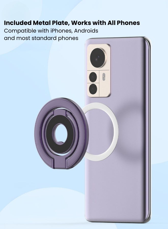 Dual Ring Magnetic Phone Holder, MagSafe Compatible 360° Rotation Tri-Fold Stand, Metal Texture for Car Mount & Live Stream - Image 4